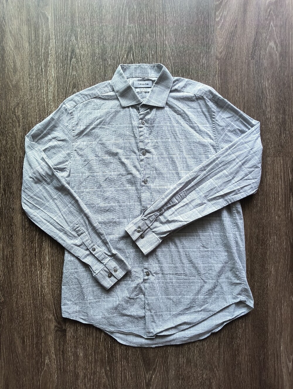 Calvin Klein Men's Light Gray Textured Button-Up Shirt